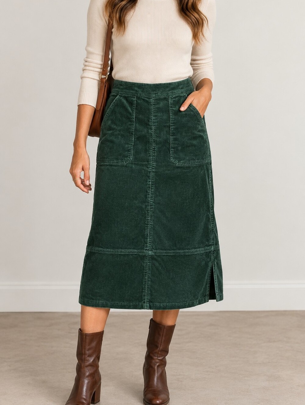 Boden Corduroy Midi Skirt Size 4L 26" Waist Pockets A-line Academia Retro Indie